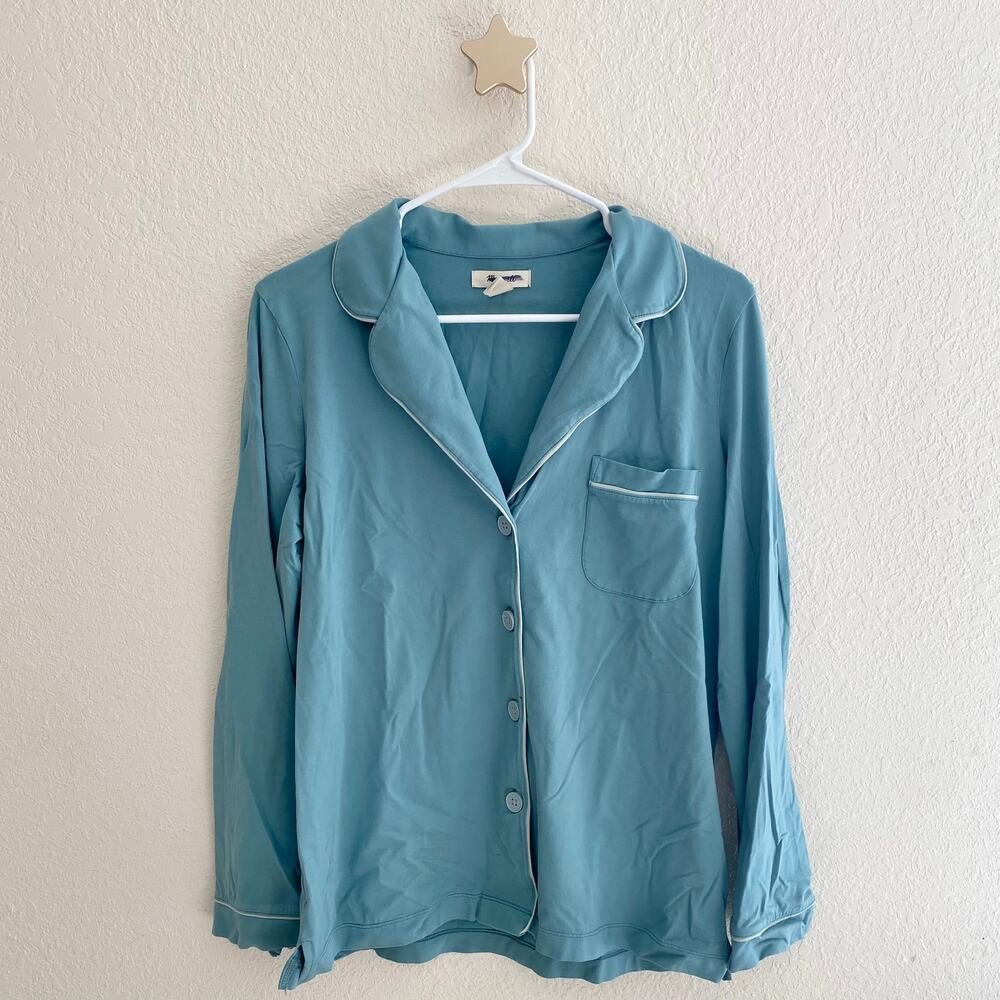 Madewell Blue Knit Bedtime Long-Sleeve Button Up Pajama Top Size Medium